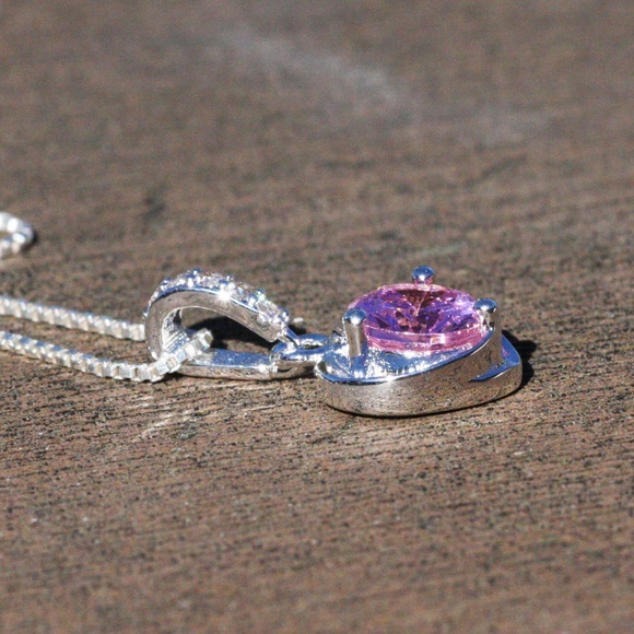 Pink Cubic Zirconia Heart Pendant Sterling Silver 925 , Pendant only no Chain - Picture 5 of 6